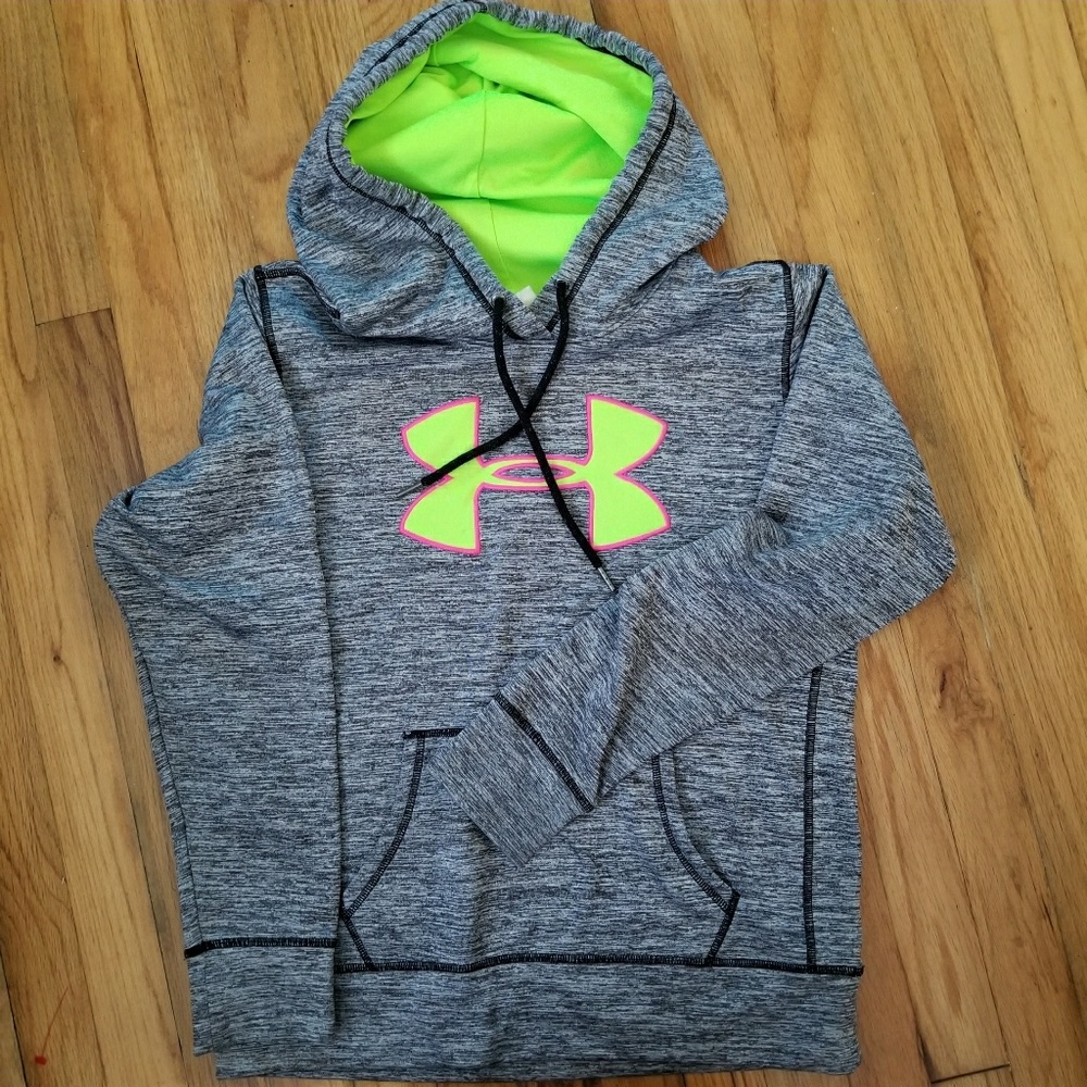 Under Armour gray hoodie with neon green logo